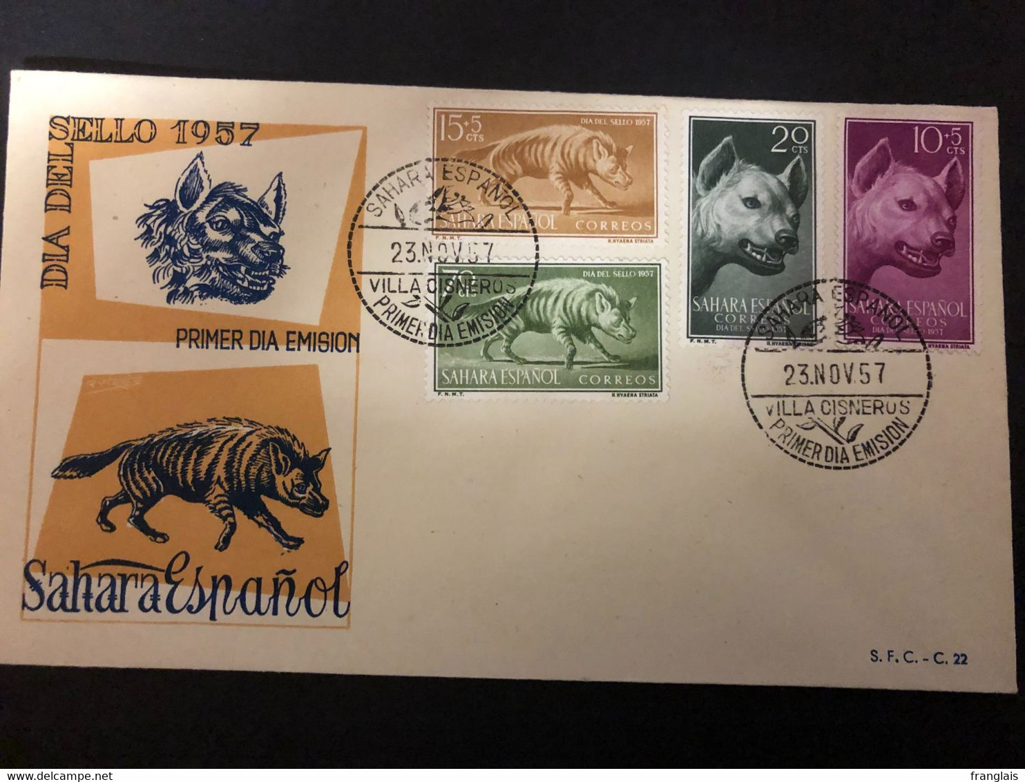 Edifil 142 143 144 Et 145 Journée Du Timbre 1958 (le 23 Novembre) Enveloppe Premier Jour FDC - Sahara Español