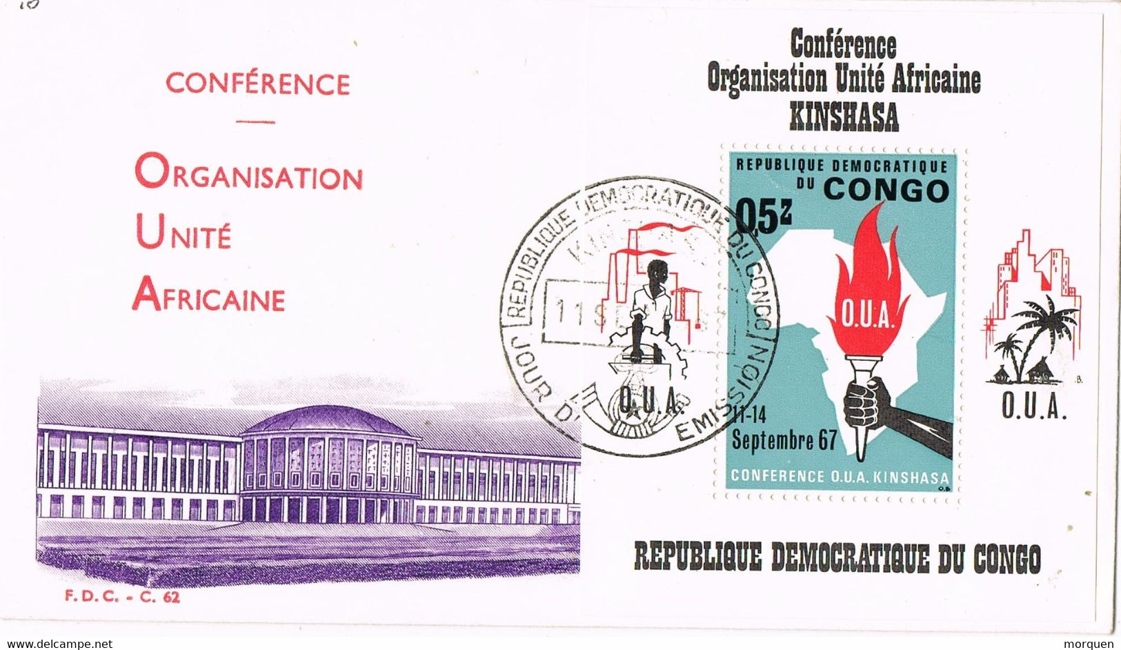 48292. Carta KINSHASA (Congo Republica) 1967. O.U.A. Hojita Unidad Africana - Storia Postale