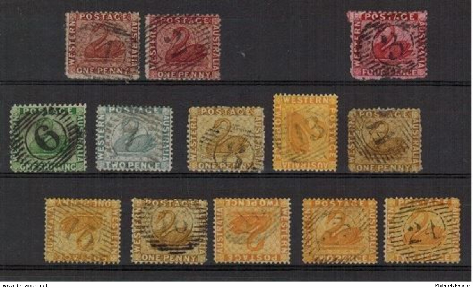 WESTERN AUSTRALIA - 1863+ Range Of 'SWAN' Adhesives With Various Numeral Duplex's (**) Swan Bird RARE SET - Gebruikt