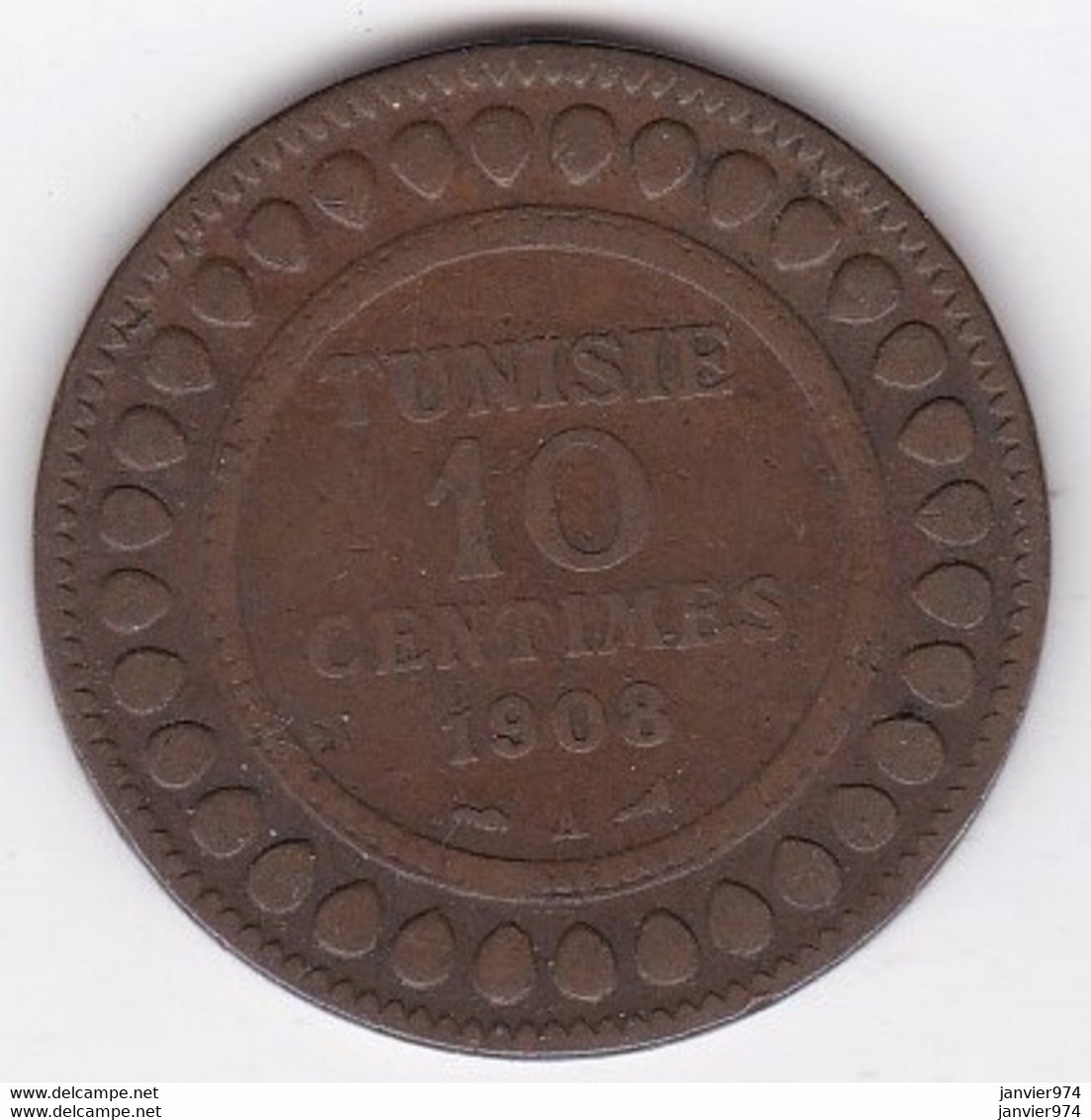 Tunisie Protectorat Français . 10 Centimes 1908 A , En Bronze - Tunisie