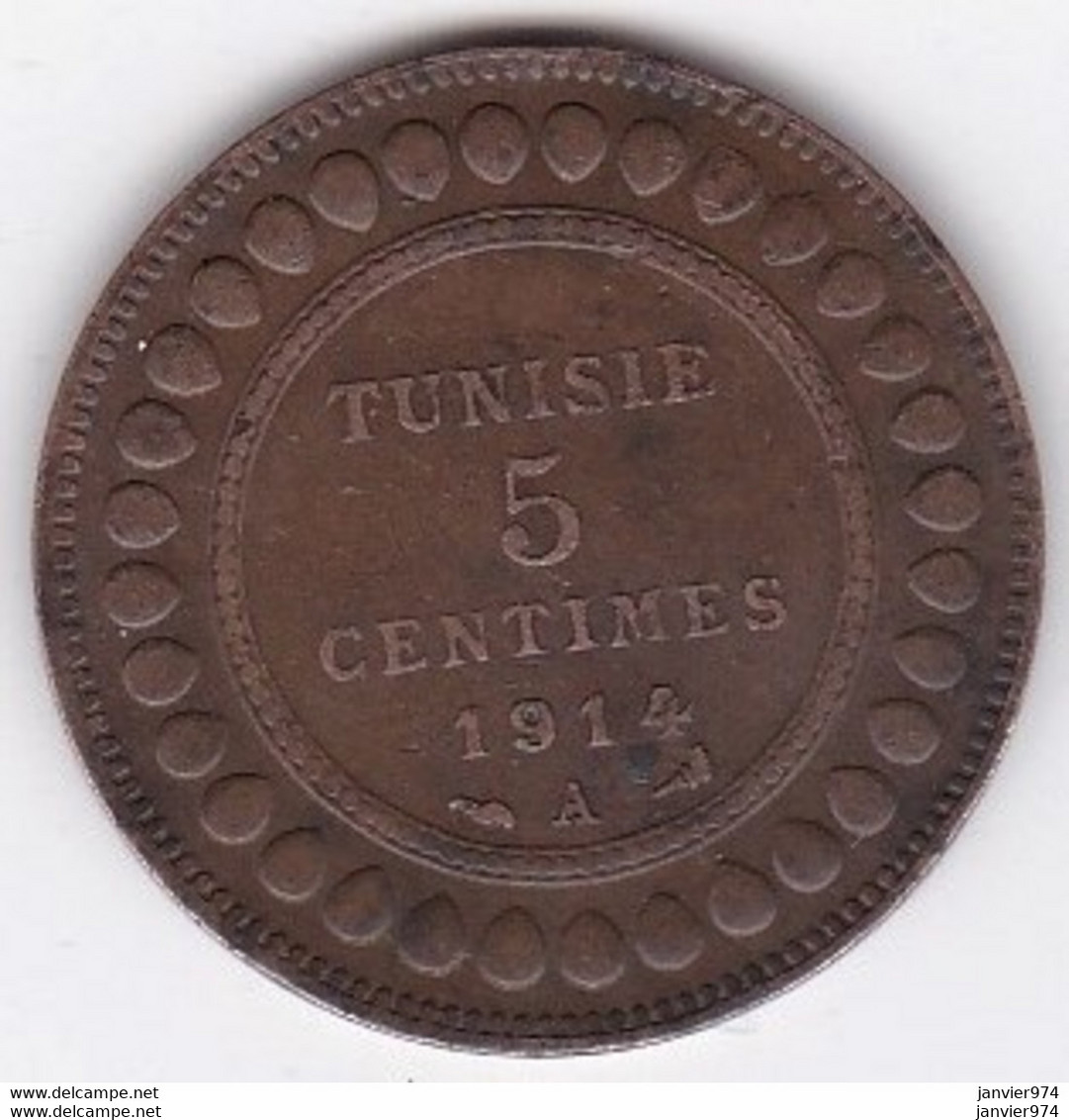 Tunisie Protectorat Français . 5 Centimes 1914 A , En Bronze, Lec# 79 - Tunisia