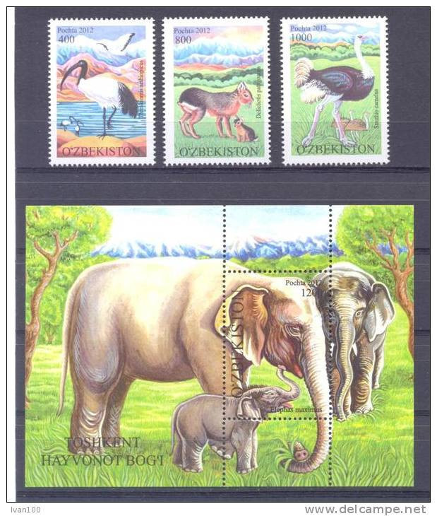 2012. Uzbekistan, Animals & Birds, Tashkent Zoo III,  3v + S/s, Mint/** - Uzbekistán