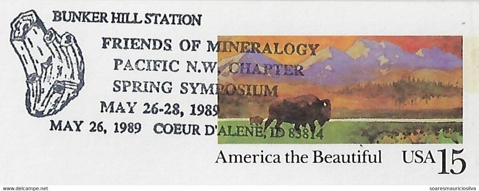 USA 1989 Postal Stationery Card American The Beautiful 15 Cents Cancel Bunker Hill Station Geology Mineral Coeur D'Alene - Minéraux