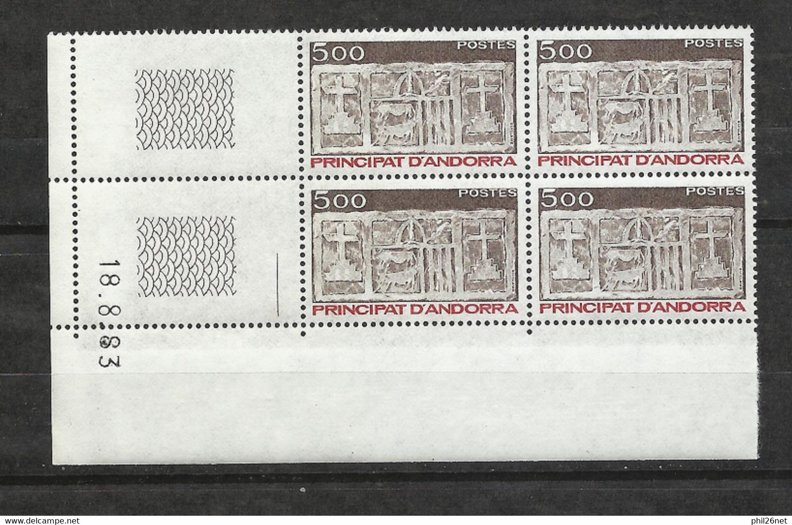 Andorre Bloc De 4 Coin Daté  Le 18/03/1983  Du N° 324    Neufs  * *   B/TB  Voir Scans   Soldé  ! ! ! - Ungebraucht