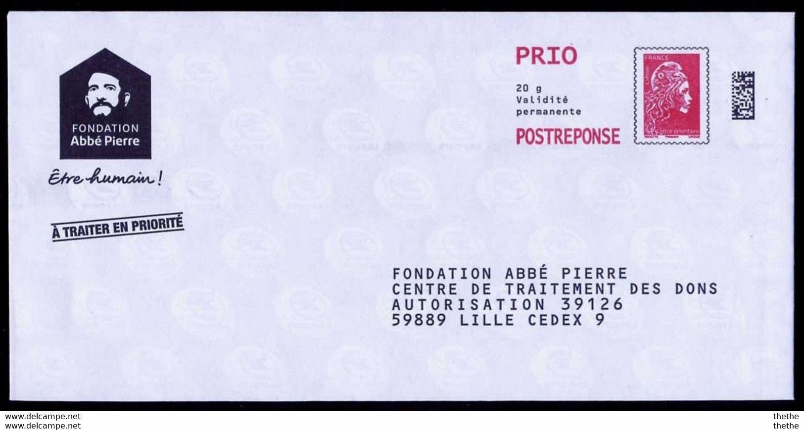 FONDATION  ABBE  PIERRE -  Postréponse Prio Neuf Marianne L'engagée  380038 - Prêts-à-poster: Réponse