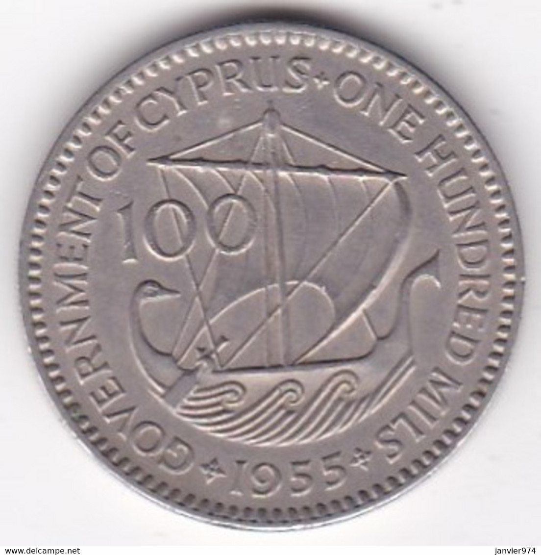 Chypre 100 Mils 1955 Elizabeth II , En Cupro Nickel , KM# 37 - Zypern