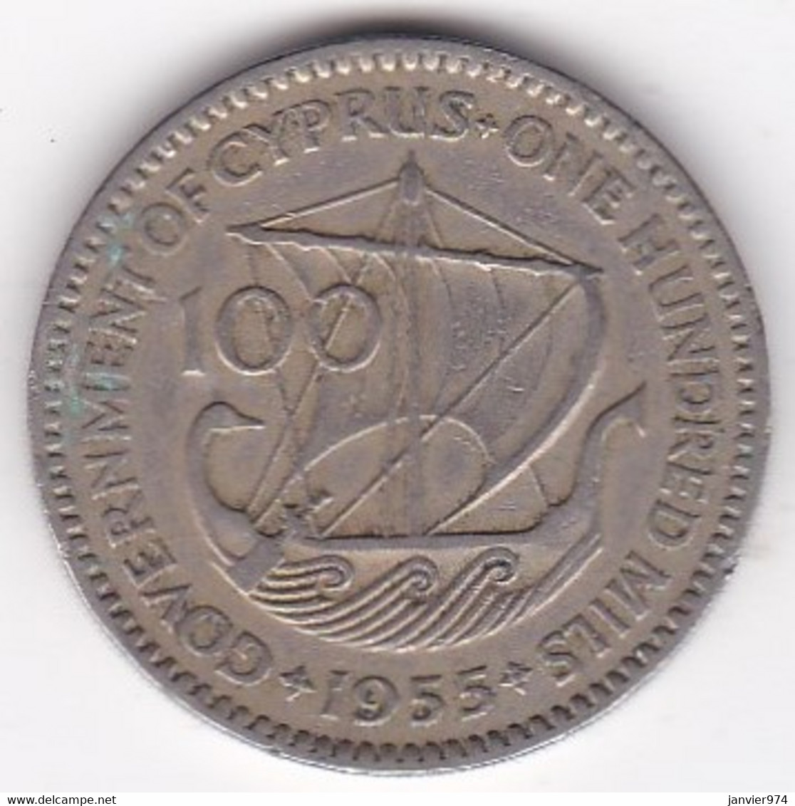 Chypre 100 Mils 1955 Elizabeth II , En Cupro Nickel , KM# 37 - Zypern