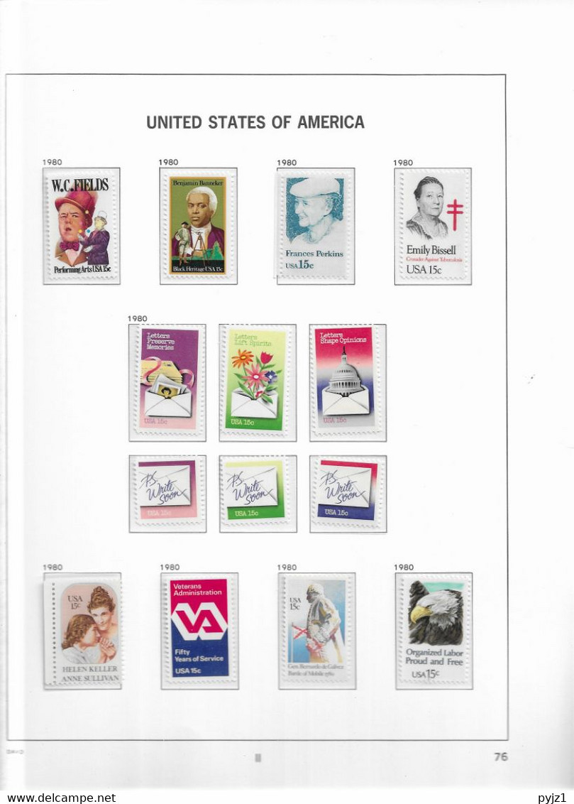 1980 MNH USA  Year Complete According To DAVO Album, Postfris** - Années Complètes