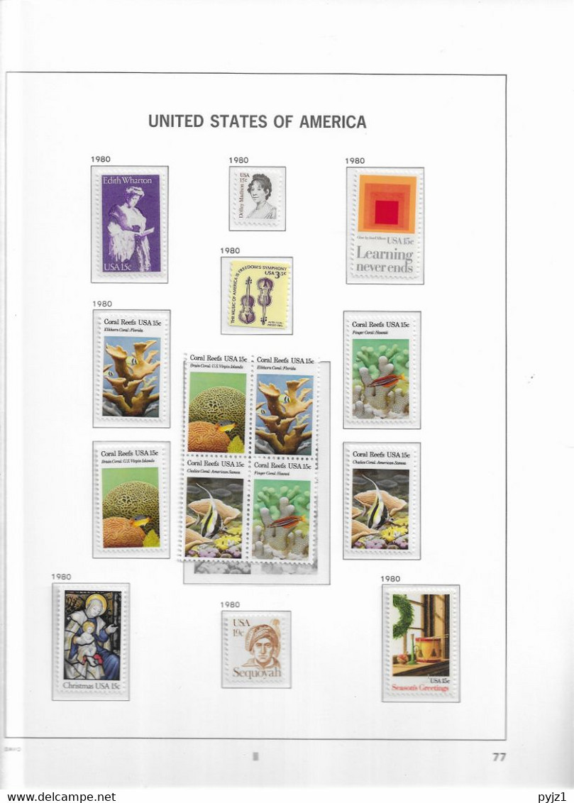 1980 MNH USA  Year Complete According To DAVO Album, Postfris** - Años Completos