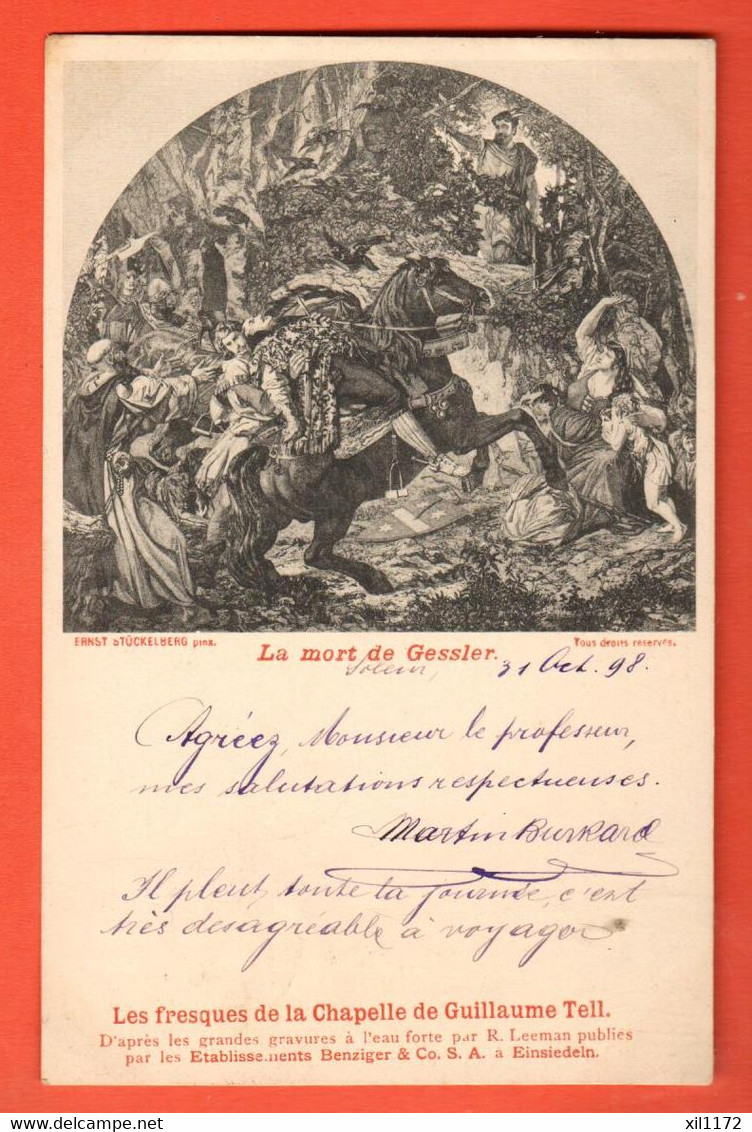 ZUD-22  La Mort De Gessler  Litho  Les Fresques De La Chapelle De Guillaume Tell. Dos Simple.   Circ. 1898 - Chapelle