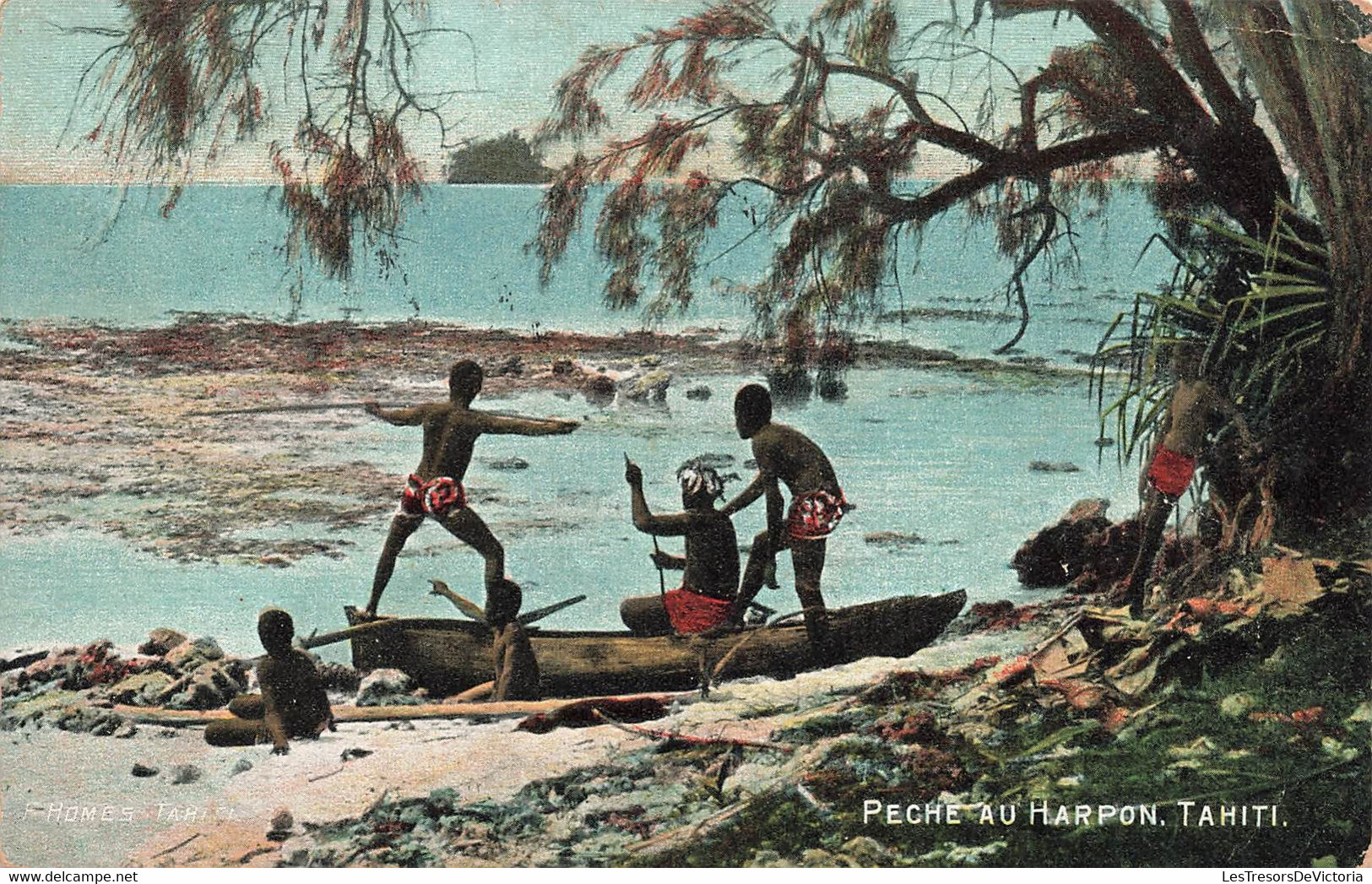 CPA TAHITI - Peche Au Harpon - F Homes - Animé Et Colorisé - Tahiti
