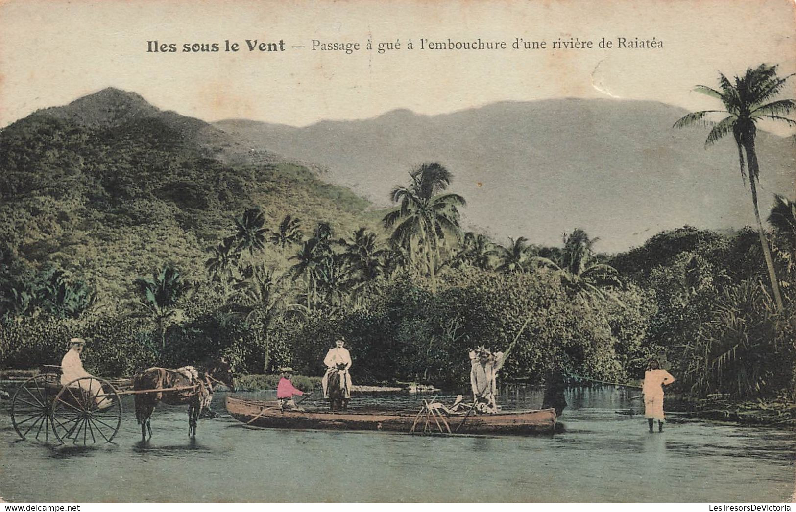 CPA TAHITI - Iles Sous Le Vent - Passage à Gué A L'embouchure D'une Riviere De Raiatéa - Animé - Pirogue - Charette - - Tahiti