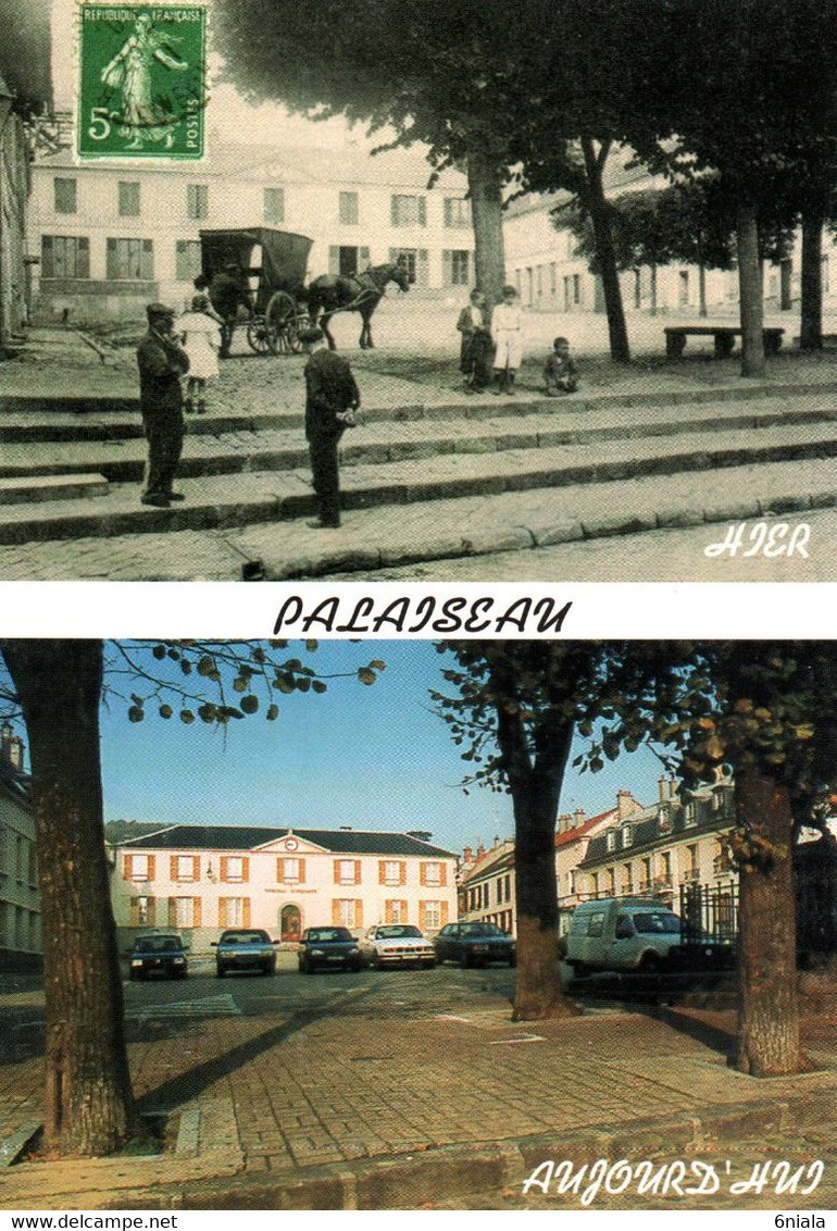 16365  PALAISEAU Place De La Victoire   Hier Et Aujourd'hui ( Calèche, Voitures )    ( 2 Scans )  91 Essonne - Palaiseau