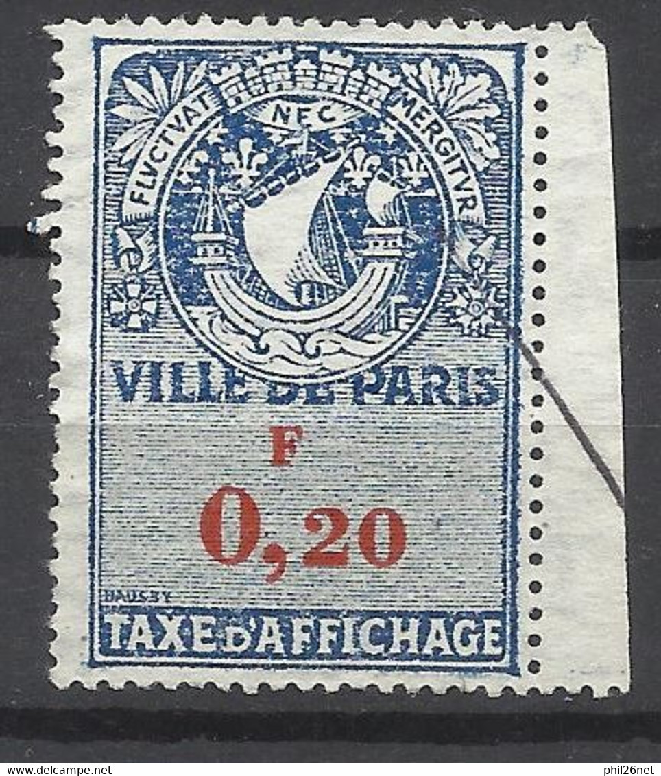 France  Fiscal Affiches Paris  0,20 F Blason Et Devise Paris   Oblitéré  B/TB      Voir Scans  Soldé ! ! ! - Timbres