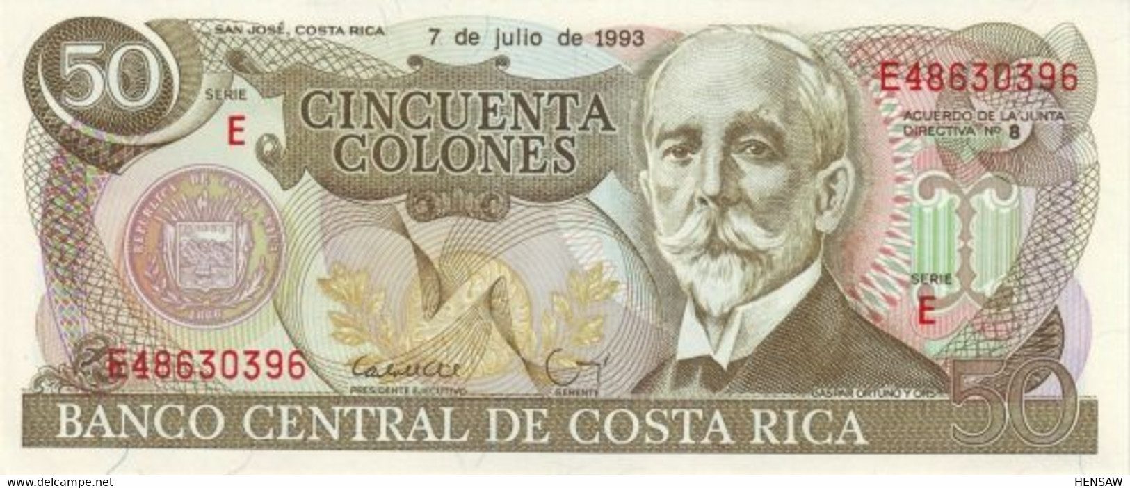 COSTA RICA 50 COLONES 1993 P 257a UNC SC NUEVO - Costa Rica