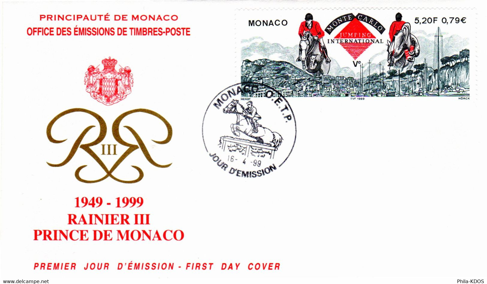 " V° JUMPING INTERNATIONAL DE MONTE-CARLO " Sur Enveloppe 1er Jour De 1998. N° YT 2198 Parfait état FDC - Jumping