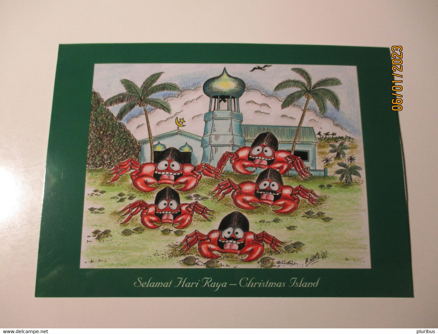 CHRISTMAS ISLAND 2001 AIR MAIL TO ESTONIA , POSTCARD SIGNED ARTIST WARD , CRAB BIRD MOSQUE  , 3-25 - Isole Christmas