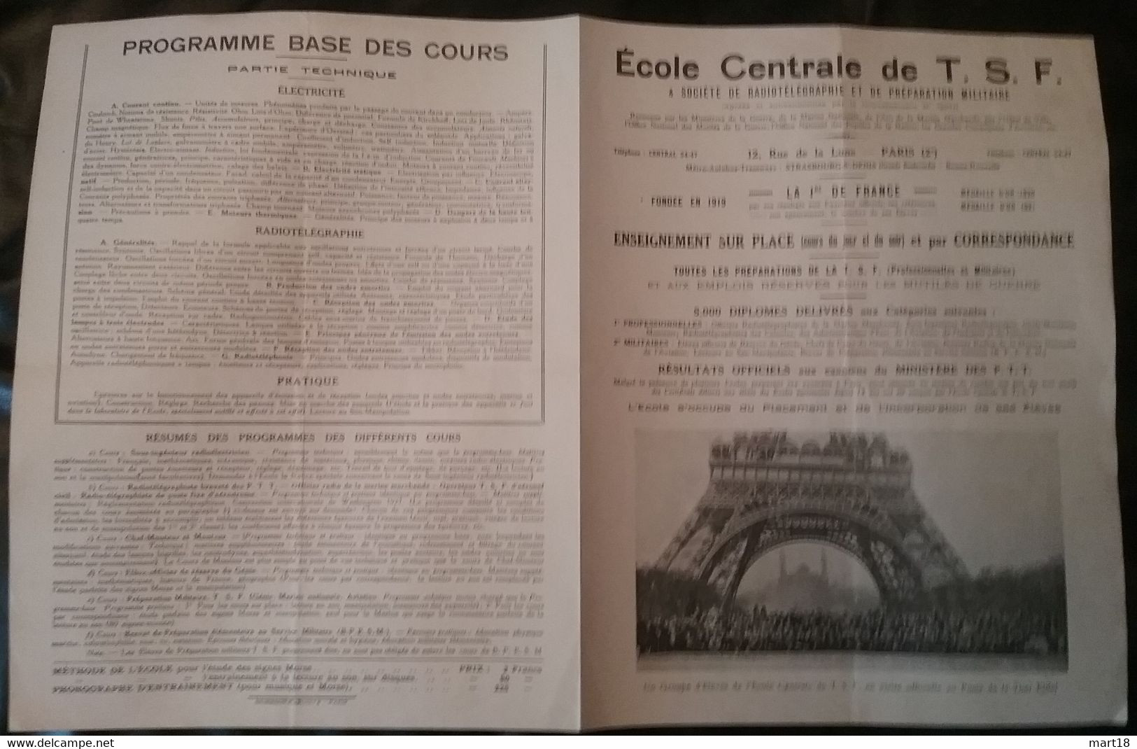 Ecole Centrale De T.S.F. - Radio - Tour Eiffel - Années 1930 - - Autres & Non Classés