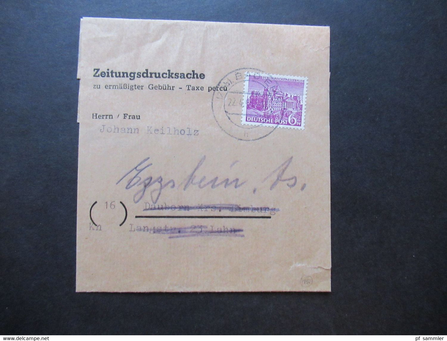 Berlin 1949 Berliner Bauten Nr.45 EF Auf Streifband Zeitungsdrucksache Zu Ermäßigter Gebühr Taxe Percu - Brieven En Documenten