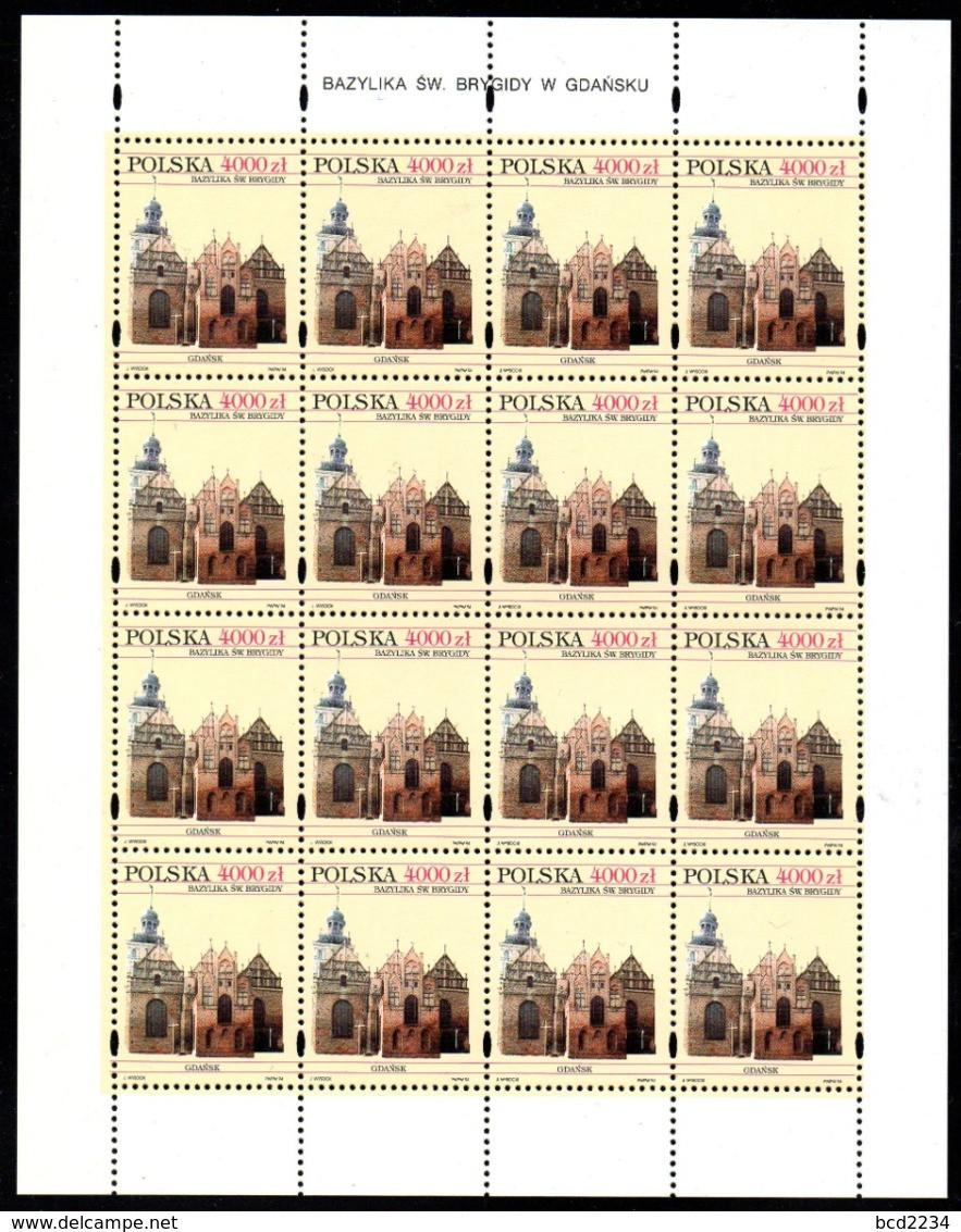 POLAND 1994 VIRGIN MARY SANCTUARIES ST. BRIGIDA BASILICA GDANSK DANZIG FULL SHEET NHM RELIGION CHURCHES CHRISTIANITY - Full Sheets