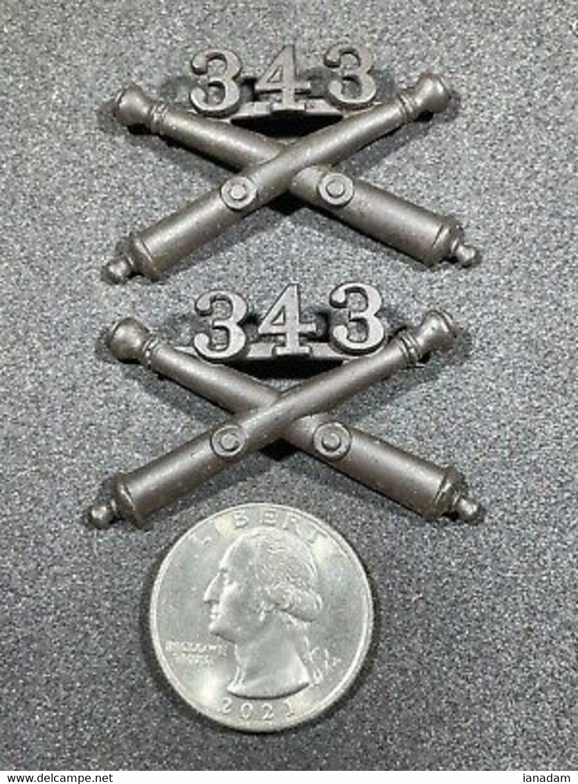 WWI Military US Army Officers 343rd Regiment  Artillery Collar  Insignia - 1914-18