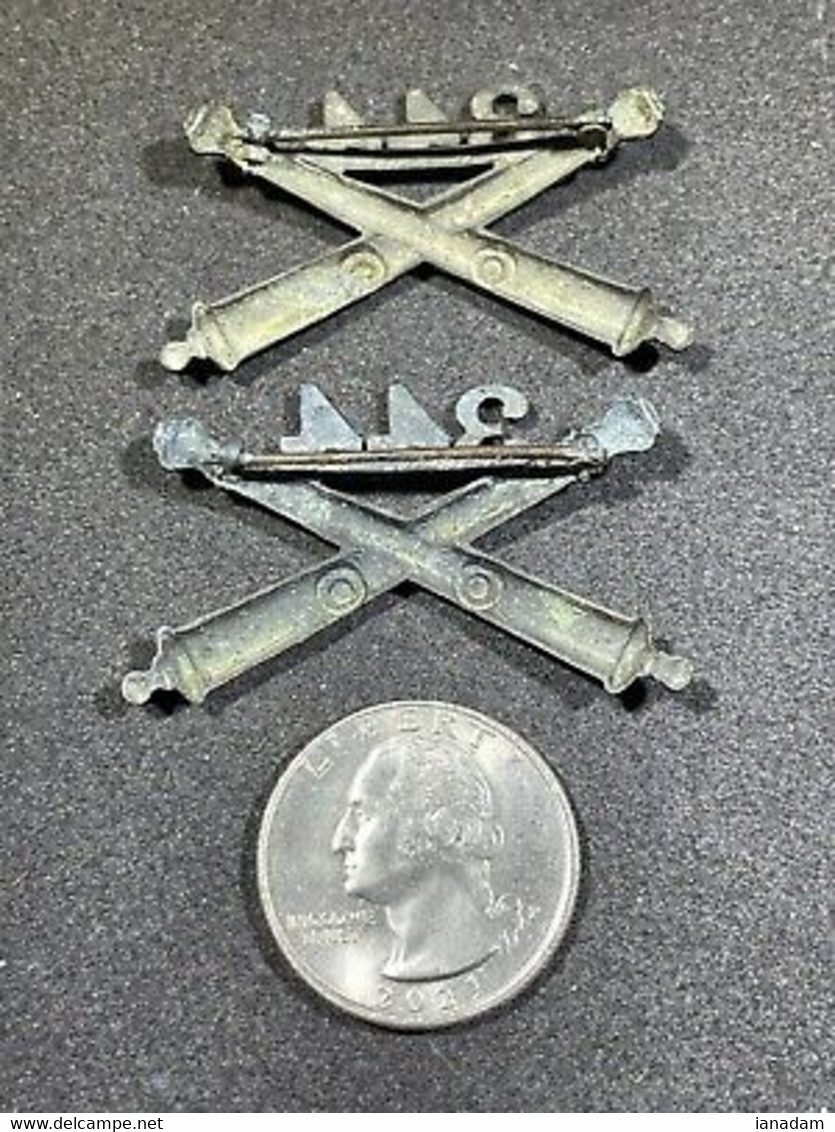 WWI Military US Army Officers 344th Artillery Collar Pins Insignia - 1914-18