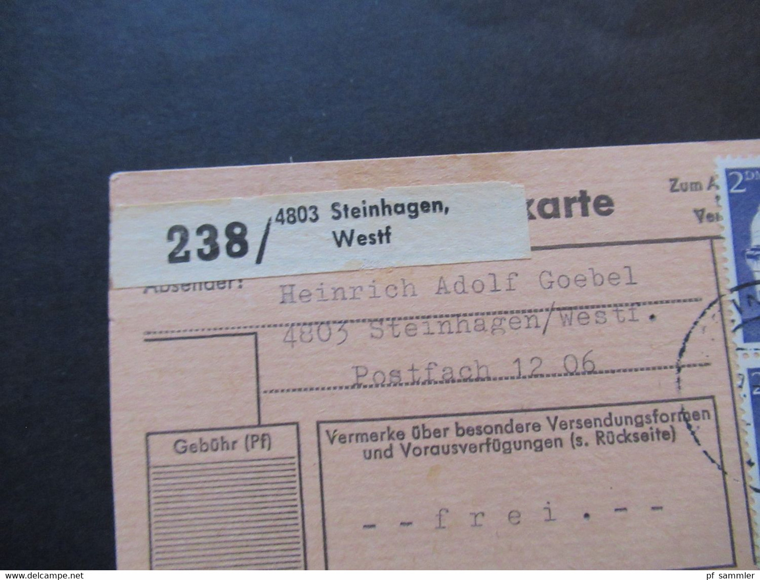 BRD 1973 Paketkarte Im Nachbarortsverkehr Steinhagen Westfalen Nach Marienfeld Bei Gütersloh Heinemann Frankatur 4,10 DM - Brieven En Documenten