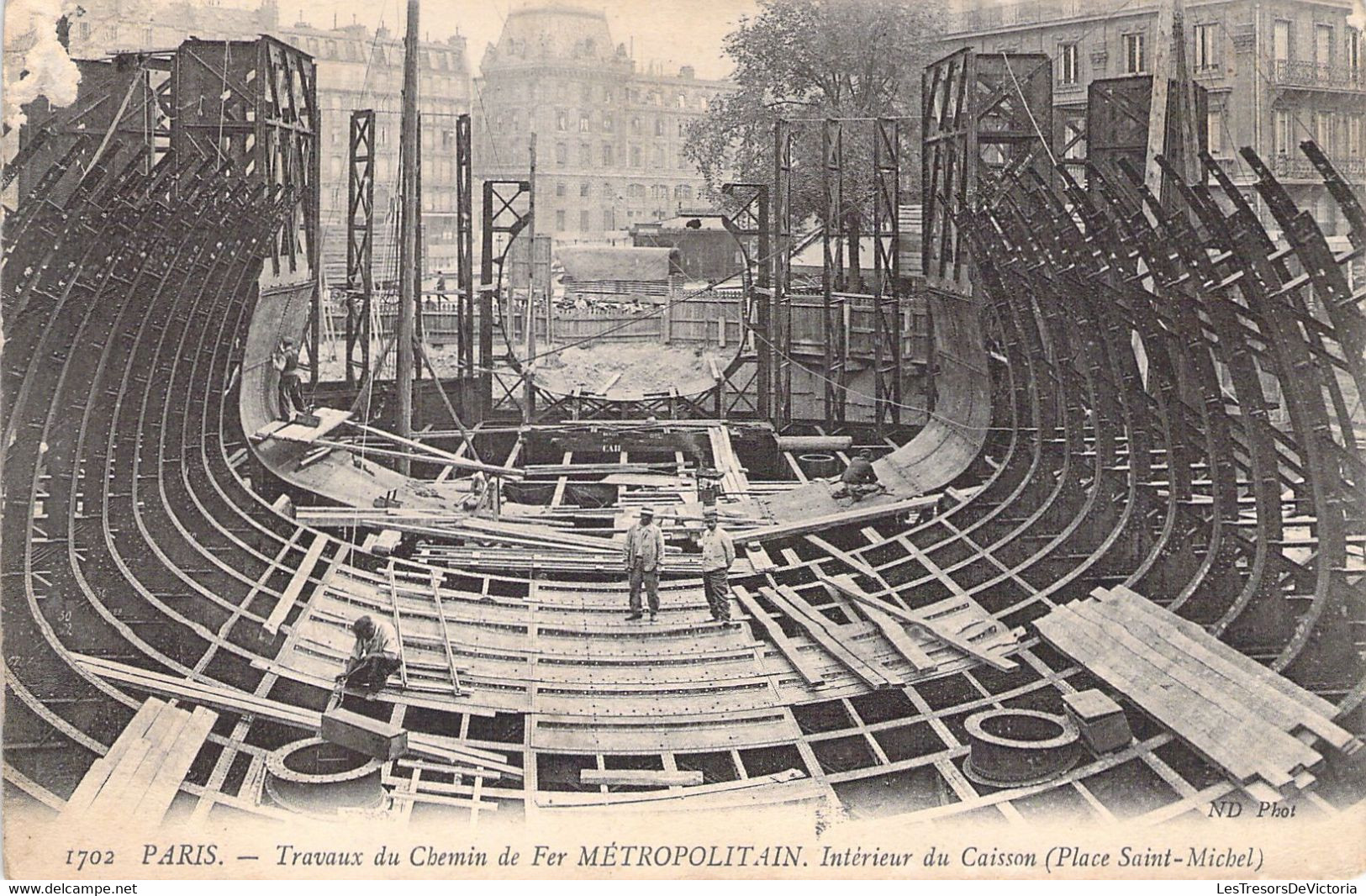 CPA PARIS - 1702 - Travaux Du Chemin De Fer METROPOLITAIN - Intérieur Du Caisson - Place St Michel - Métro Parisien, Gares