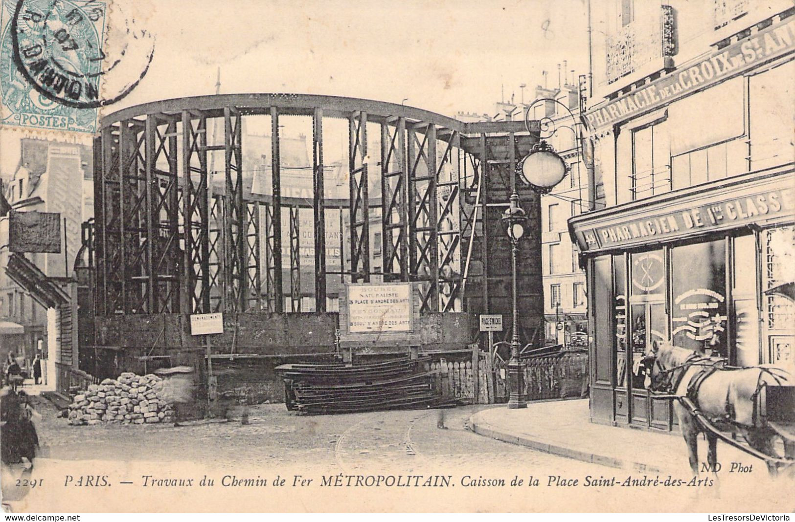 CPA Paris - Travaux Du Chemin De Fer METROPOLITAIN - Caisson De La Place Saint André Des Arts - Pharmacie - Métro