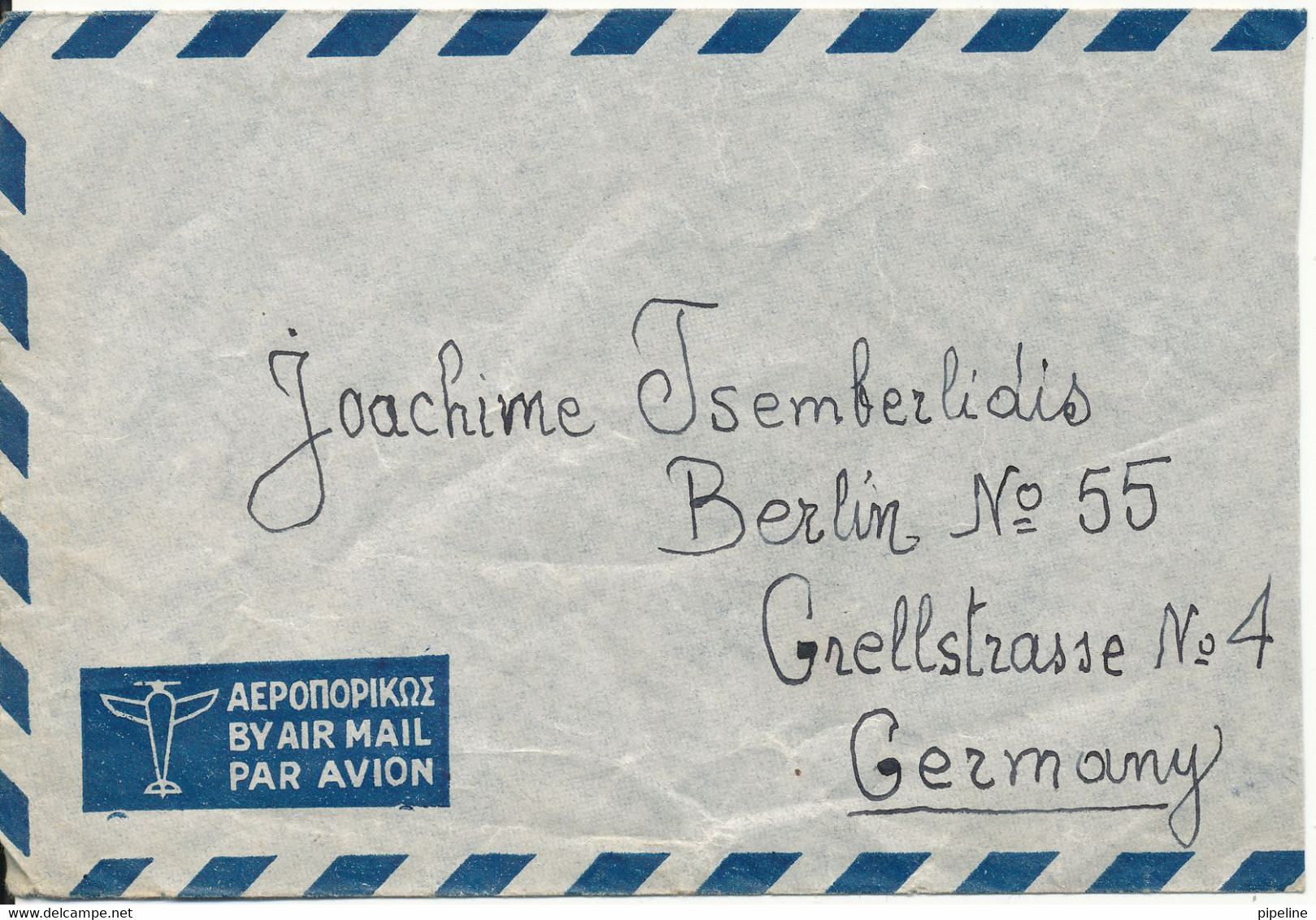 Greece Air Mail Cover Sent To Germany 8-11-1950 Single Franked On The Backside Of The Cover - Brieven En Documenten