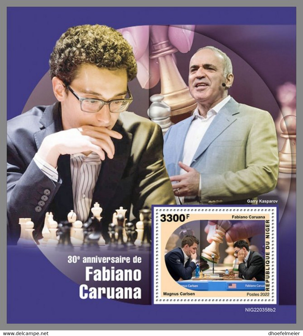 NIGER 2022 MNH Fabiano Caruana Chess Schach Echecs S/S 2 - IMPERFORATED - DHQ2301 - Echecs