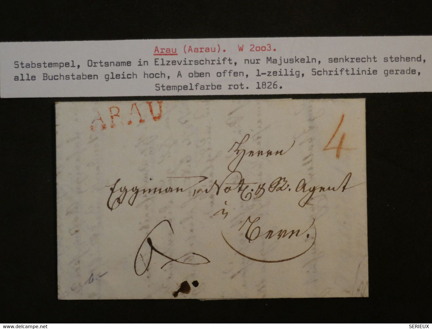 BL3 SUISSE BELLE LETTRE  1826  ARAU A  TANN ?    +  +AFFRANCH. INTERESSANT++ - ...-1845 Precursores