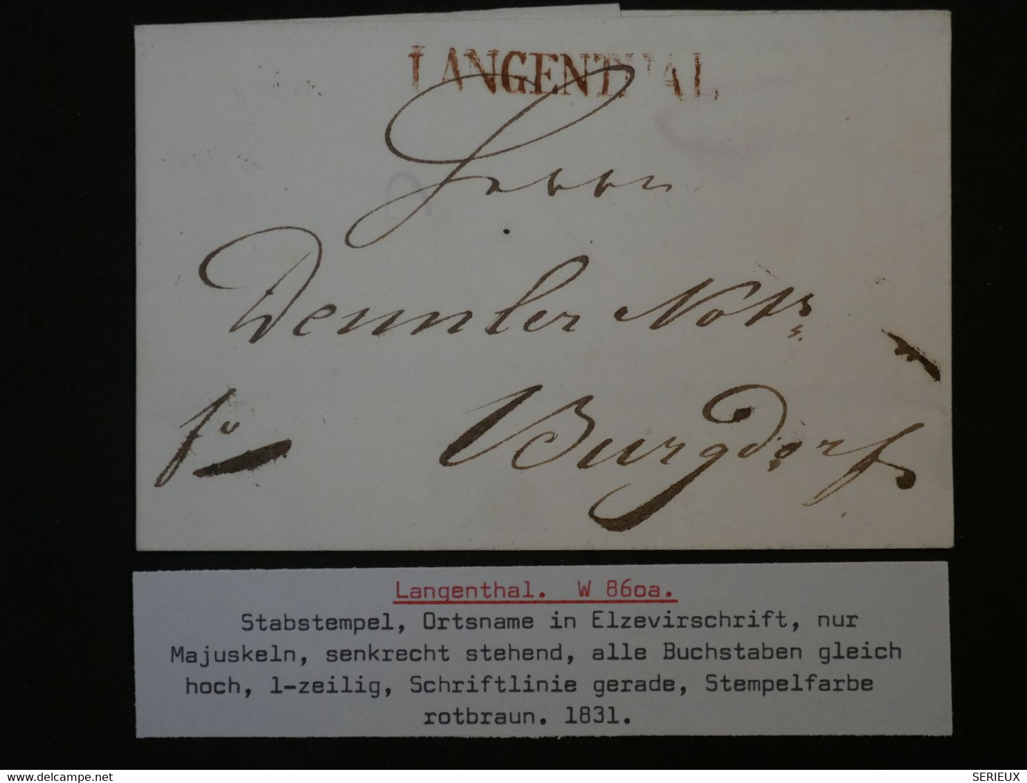 BL3 SUISSE BELLE LETTRE RR 1831 LANGENTHAL A  BURDORF  +  +AFFRANCH. INTERESSANT++ - ...-1845 Prefilatelia