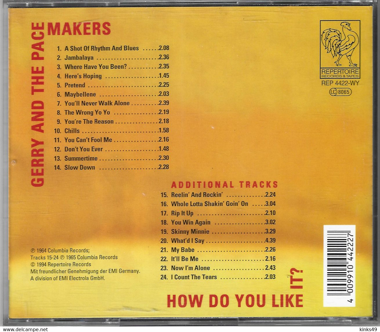 GERRY & THE PACEMAKERS : CD < How Do You Like It? > 1994 Repertoire - Other - English Music