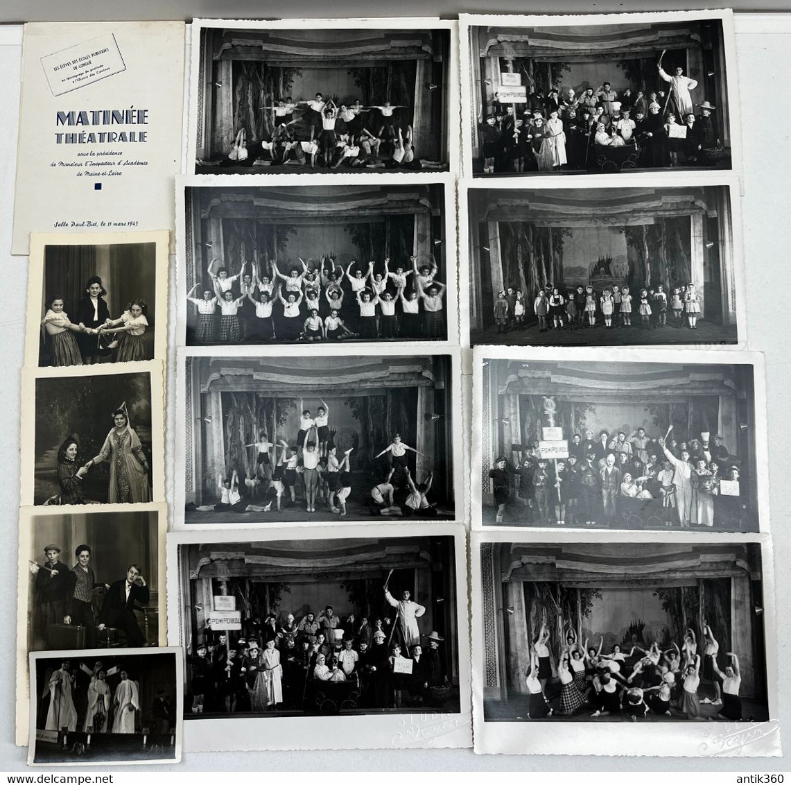 Lot De 12 Photographies Matinée Théâtrale De L'Ecole Publique De Longué Jumelles (49) 1945 - Other & Unclassified