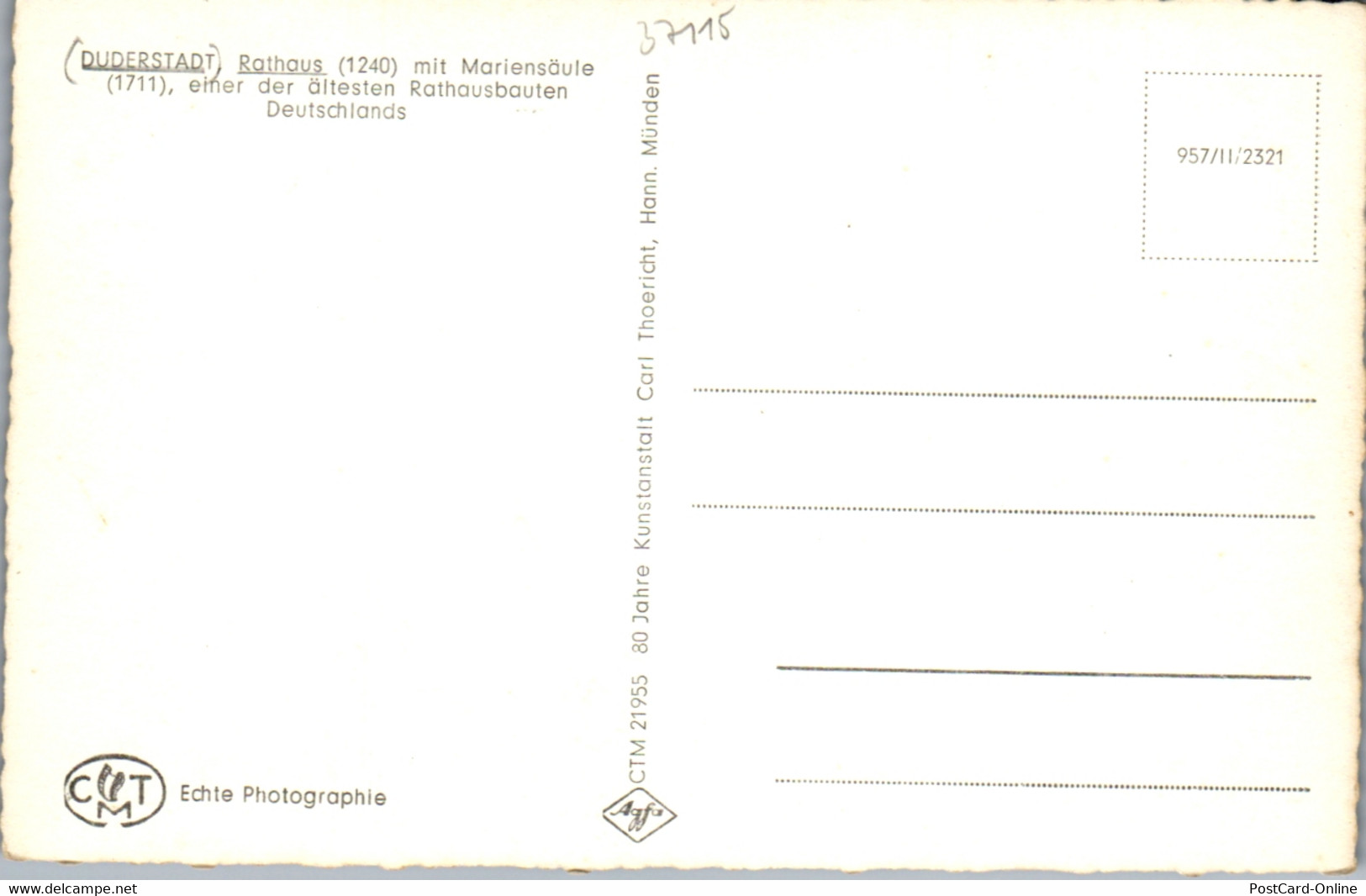 41620 - Deutschland - Duderstadt , Rathaus Mit Mariensäule - Nicht Gelaufen - Duderstadt