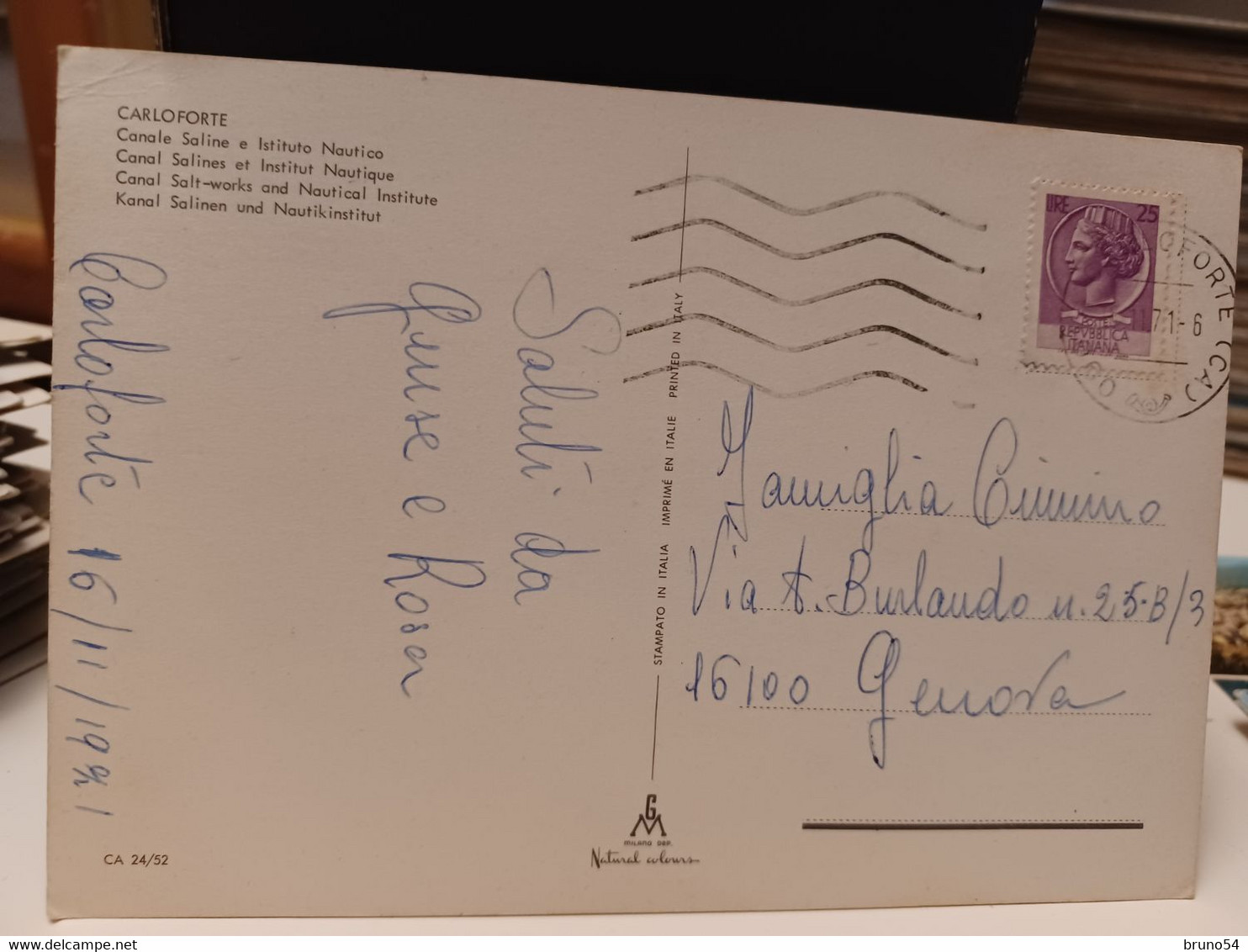 Cartolina Carloforte  Prov Carbonia Iglesias Canale Saline E Istituto Nautico 1971 - Carbonia