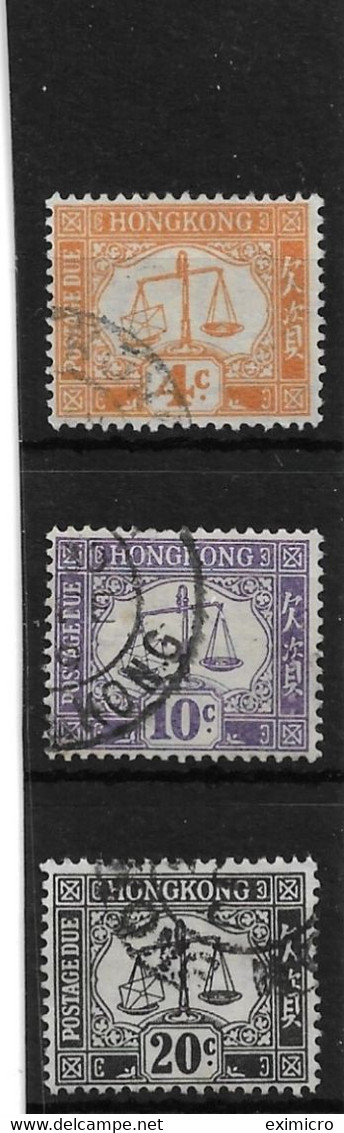 HONG KONG 1938 - 1963 POSTAGE DUES 4c, 10c, 20c SG D7, D10, D11 FINE USED Cat £5 - Portomarken