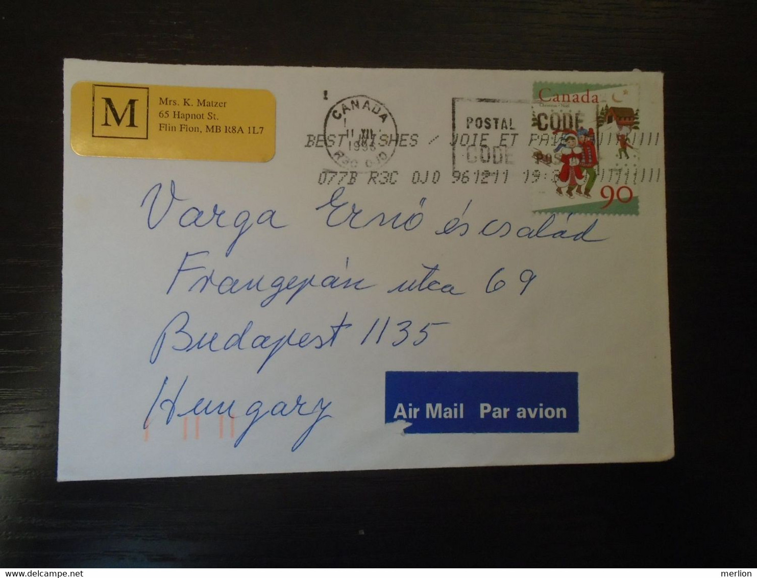 D192764 Canada  Airmail Cover  Flin Flon  1996 S Sent To Hungary - Brieven En Documenten