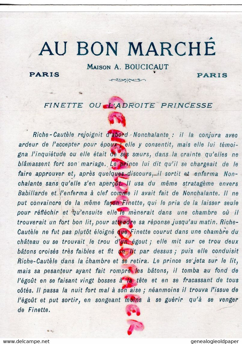 CHROMO AU BON MARCHE - FINETTE OU L' ADROITE PRINCESSE- MAISON BOUCICAUT PARIS - Au Bon Marché