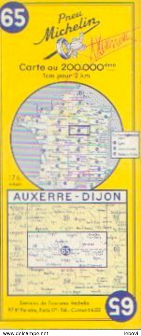 Carte MICHELIN N° 65 « AUXERRE - DIJON » (non Datée - 1957 ?) - Cartes Routières