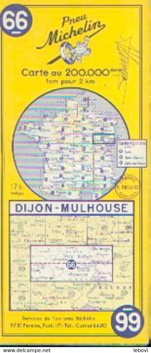 Carte MICHELIN N° 66 « DIJON - MULHOUSE » (non Datée - 1957 ?) - Cartes Routières