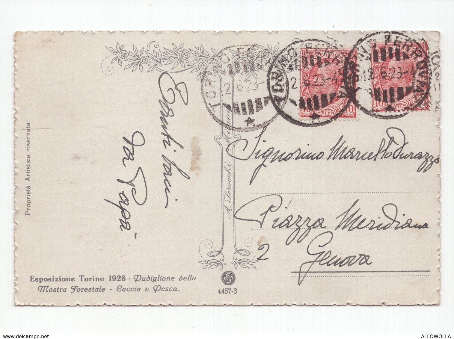 19080 " ESPOSIZIONE TORINO 1928-PADIGLIONE DELLA MOSTRA FORESTALE-CACCIA E PESCA "-CART. POST. SPED.1928 - Exposiciones