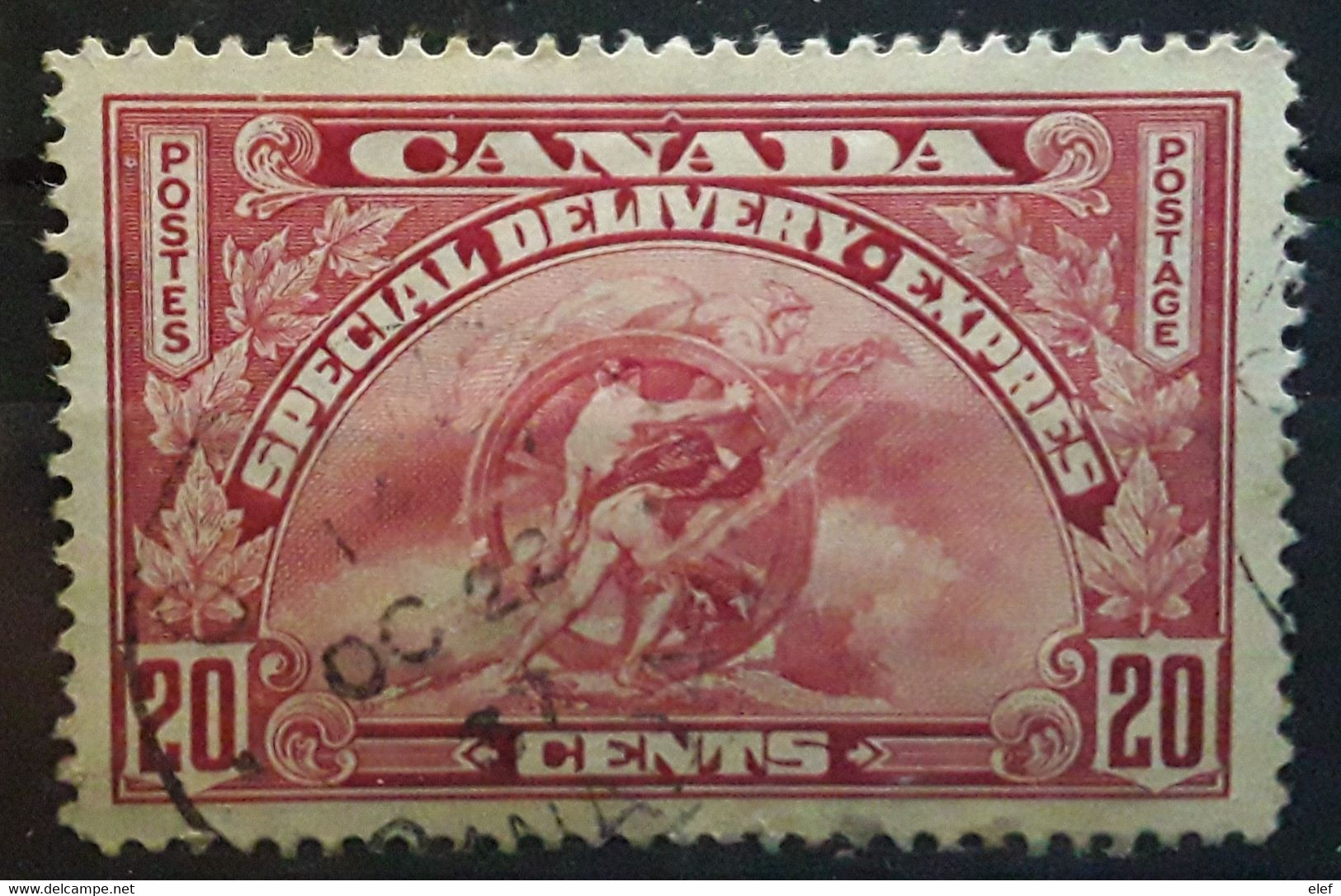 CANADA 1935 SPECIAL DELIVERY EXPRES , Yvert No 6 , 20 C Carmin Obl Tb - Eilbriefmarken