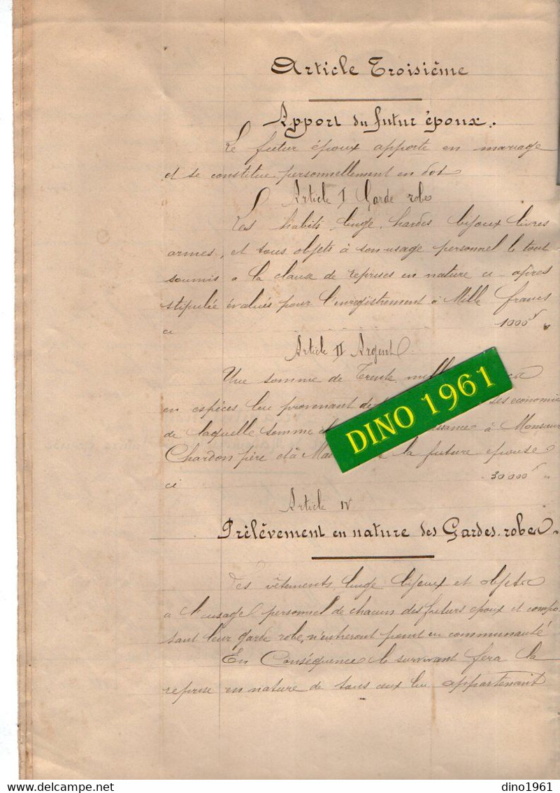 VP21.478 - MONTMIRAIL - Acte De 1895 - Contrat De Mariage - M.GOUFFRAY Clerc De Notaire Au LUART & Melle CHARDON à GREEZ - Manuscrits