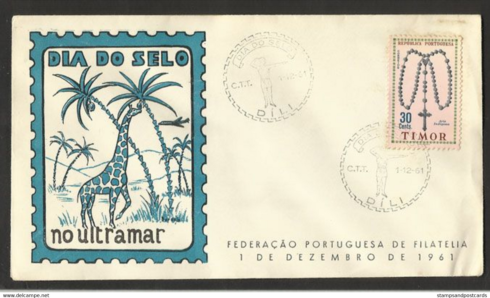 Timor Oriental Portugal Cachet Commémoratif Journée Du Timbre 1961 East Timor Event Postmark Stamp Day - Oost-Timor