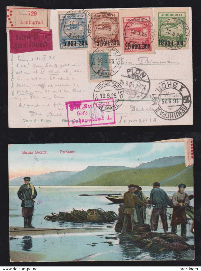 Russia 1925 Registered Airmail Picture Postcard LENINGRAD X PLÖN Germany - Cartas & Documentos
