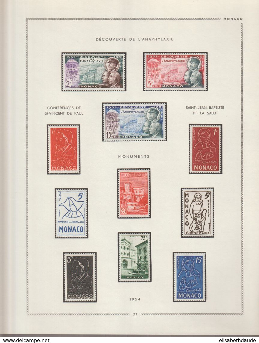 1941/1960 - MONACO - COLLECTION COMPLETE A PARTIR de YVERT N°225 ! 29 FEUILLES MOC ! * MLH - COTE = 1100 EUR !