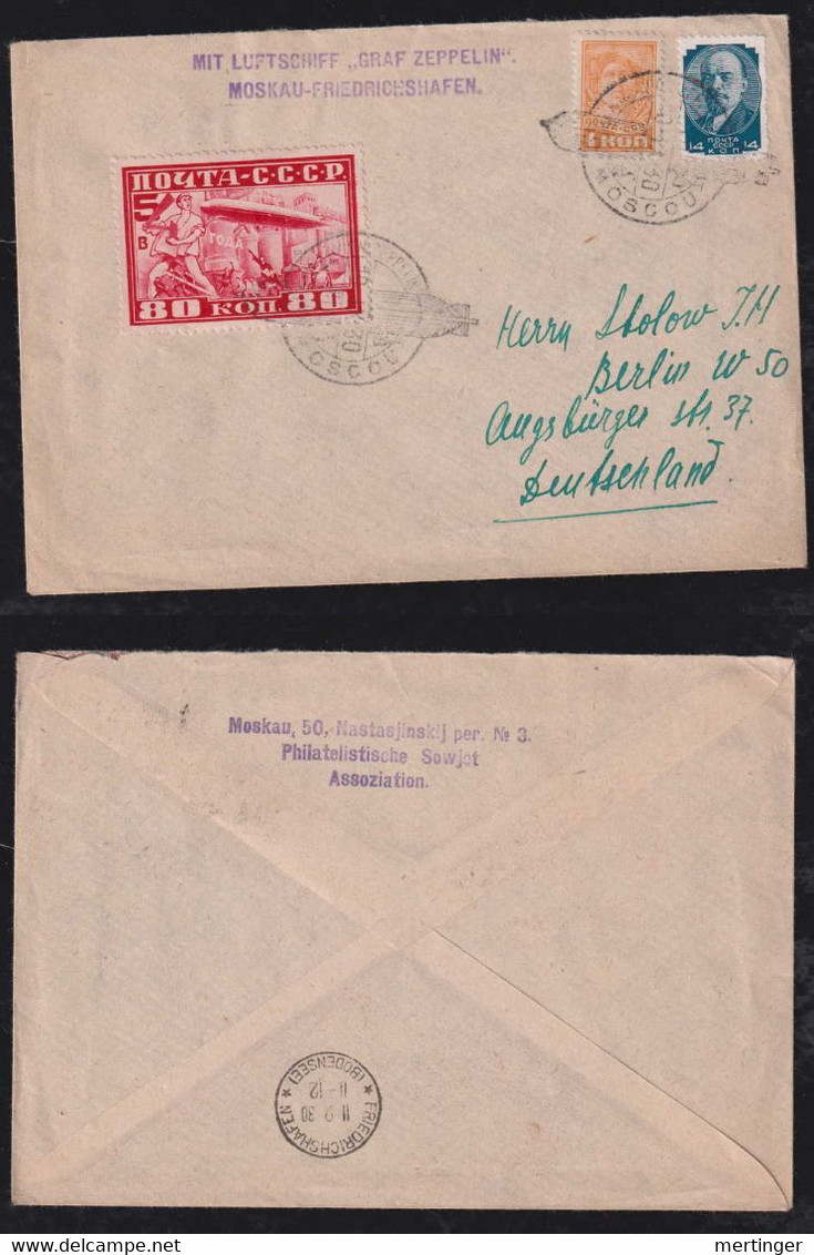 Russia 1930 ZEPPELIN Cover To BERLIN Germany Stamp Perf 10,5 - Lettres & Documents