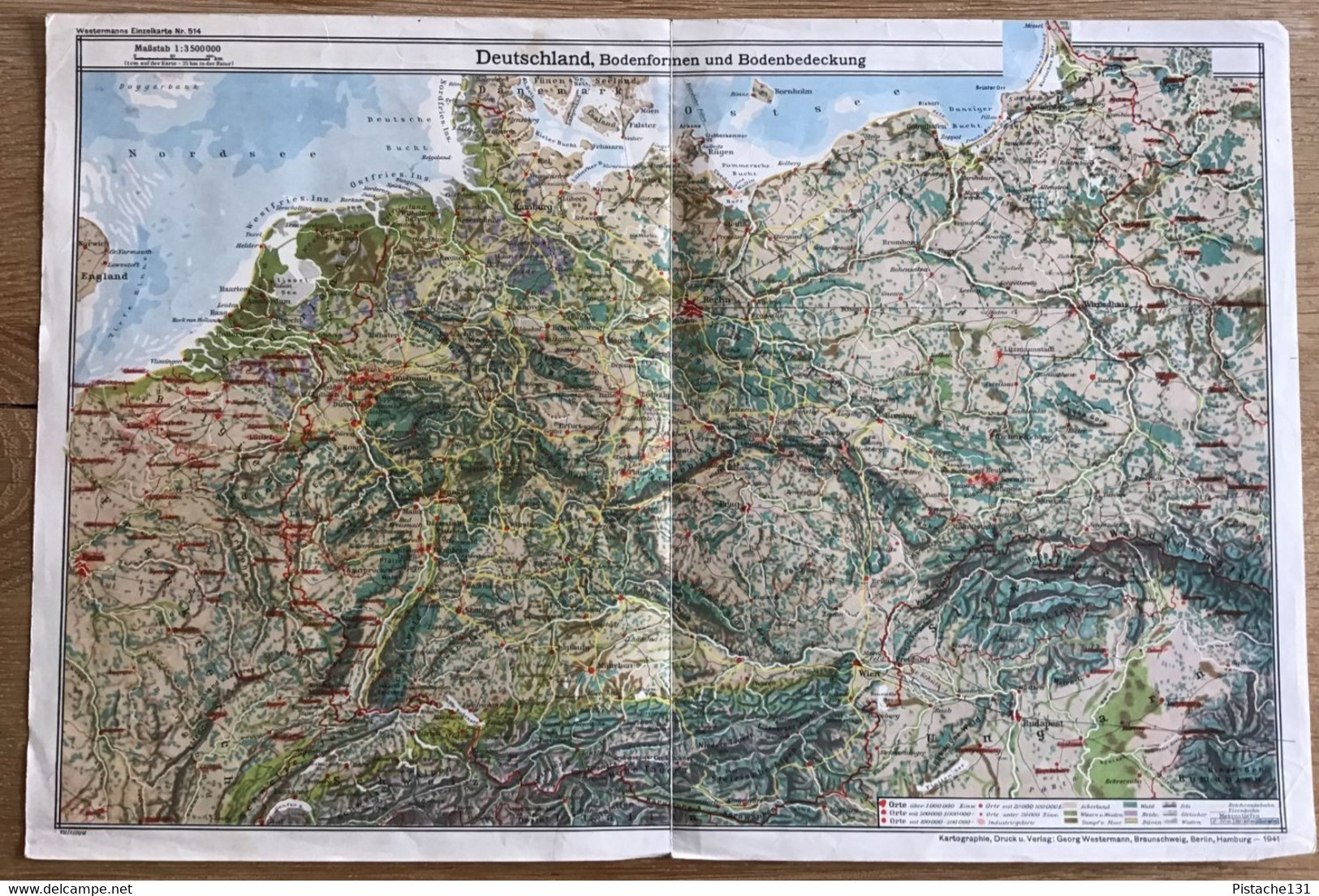 Anno 1941 Deutschland Bodenformen Und Bodenbedeckung - Westermanns Einzelkarte Nr. 514 - Cartes Topographiques